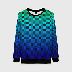 Женский свитшот Сине-зелёный градиент в чёрный горошек