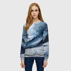 Свитшот женский Зимний горный пейзаж маслом, цвет: 3D-меланж — фото 2
