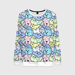 Свитшот женский Милые облачка мультяшные, цвет: 3D-белый