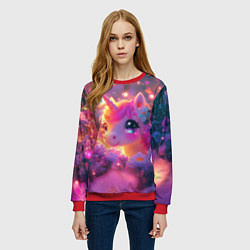 Свитшот женский Единорог и светлячки, цвет: 3D-красный — фото 2