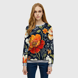 Свитшот женский Маки и пионы старинный паттерн, цвет: 3D-меланж — фото 2