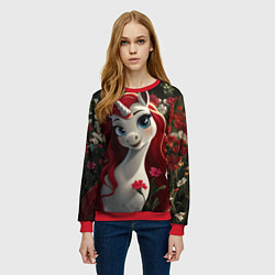 Свитшот женский Единорожка с рыжими волосами, цвет: 3D-красный — фото 2