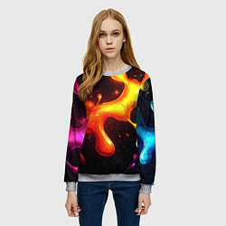 Свитшот женский Радужные кляксы на черном фоне, цвет: 3D-меланж — фото 2
