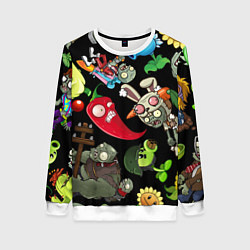 Женский свитшот Растения против зомби персонажи на черном