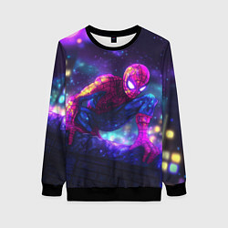 Свитшот женский Человек-паук неоновый свет, цвет: 3D-черный