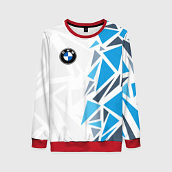 Свитшот женский Бмв - фрагментация синяя, цвет: 3D-красный