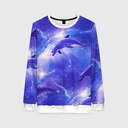 Свитшот женский Дельфины в волшебном море паттерн, цвет: 3D-белый