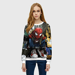 Свитшот женский Человек-паук в больших кедах, цвет: 3D-белый — фото 2