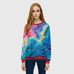 Свитшот женский Абстрактные волны в мраморном стиле, цвет: 3D-красный — фото 2