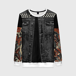 Женский свитшот Джинсовка с татуировкой дракона и самурая - имитац