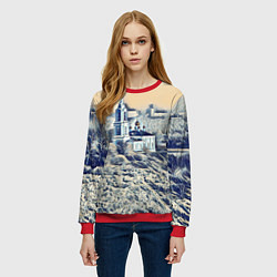 Свитшот женский Храм на фоне современного города, цвет: 3D-красный — фото 2