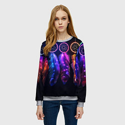 Свитшот женский Ловцы снов - свечение перьев, цвет: 3D-меланж — фото 2