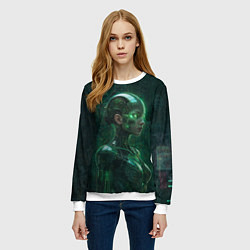 Свитшот женский Девушка-андроид в зелёных тонах, цвет: 3D-белый — фото 2