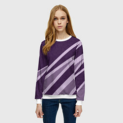 Свитшот женский Фиолетовый абстрактный с полосой, цвет: 3D-белый — фото 2