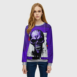 Свитшот женский Пурпурный зловещий череп, цвет: 3D-меланж — фото 2
