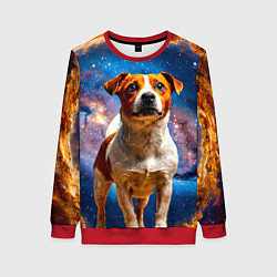 Свитшот женский Джек Рассел терьер в космосе, цвет: 3D-красный