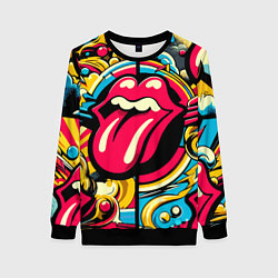 Свитшот женский Rolling Stones logo - pop art pattern, цвет: 3D-черный