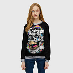 Свитшот женский Skull and rainbow - im fine, цвет: 3D-меланж — фото 2