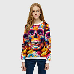 Свитшот женский Цветочный череп среди бананов - нейроарт, цвет: 3D-белый — фото 2