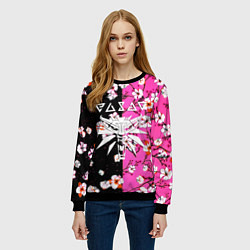 Свитшот женский Ведьмак паттерн сакура, цвет: 3D-черный — фото 2