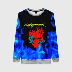 Женский свитшот Киберпанк голубой огонь