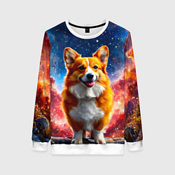 Свитшот женский Корги и космическое небо, цвет: 3D-белый
