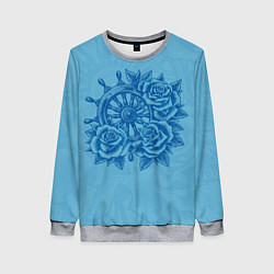 Свитшот женский Штурвал и три розы, цвет: 3D-меланж