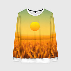 Свитшот женский Закат над пшеничным полем, цвет: 3D-белый
