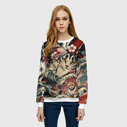 Свитшот женский Котики и рыбки в сакуре, цвет: 3D-белый — фото 2