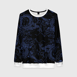 Свитшот женский Синий дракон на черном, цвет: 3D-белый