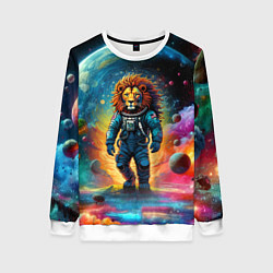 Женский свитшот Лев бравый космонавт - неоновый космос