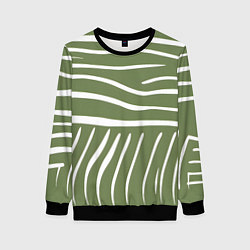 Свитшот женский Полоски зеленой зебры, цвет: 3D-черный