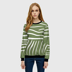 Свитшот женский Полоски зеленой зебры, цвет: 3D-черный — фото 2