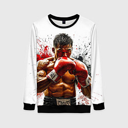 Свитшот женский Тайский боксер на белом, цвет: 3D-черный
