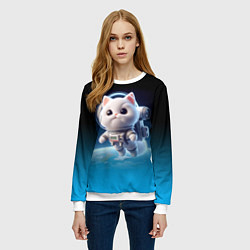 Свитшот женский Милый белый котёнок космонавт, цвет: 3D-белый — фото 2