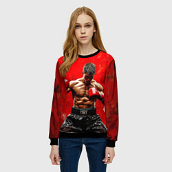 Свитшот женский Кикбоксер в красном, цвет: 3D-черный — фото 2