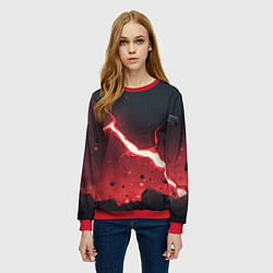 Свитшот женский Красная молния на черной текстуре, цвет: 3D-красный — фото 2