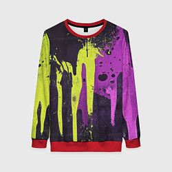 Свитшот женский Желтая и фиолетовая краска на черном, цвет: 3D-красный