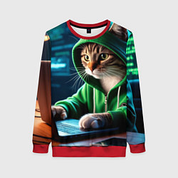 Женский свитшот Котенок хакер за ноутбуком