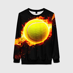Свитшот женский Теннисный мяч в огне, цвет: 3D-черный