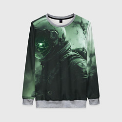 Свитшот женский Зеленый скелет космонавта, цвет: 3D-меланж