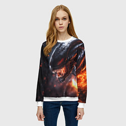 Свитшот женский Голова Чужого из космоса, цвет: 3D-белый — фото 2