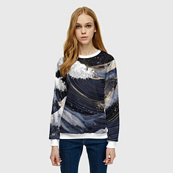 Свитшот женский Волны моря с блестками, цвет: 3D-белый — фото 2