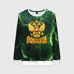 Свитшот женский Россия огненный текст на зеленом, цвет: 3D-белый