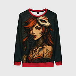 Женский свитшот Рыжая девушка с маской лисы дерзкий стиль