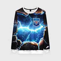 Женский свитшот Синие неоновые плиты и герб РФ