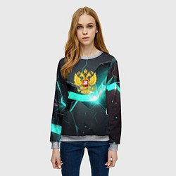 Свитшот женский Неоновые плиты и золотой герб РФ, цвет: 3D-меланж — фото 2