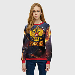 Свитшот женский Золотой герб России и текстура с плитами, цвет: 3D-красный — фото 2