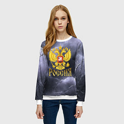Свитшот женский Герб России фиолетовое небо с молниями, цвет: 3D-белый — фото 2