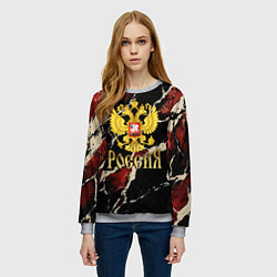 Свитшот женский Россия - черно-красный фон, цвет: 3D-меланж — фото 2